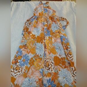 Floral Maxi Dress in Orange and Blue